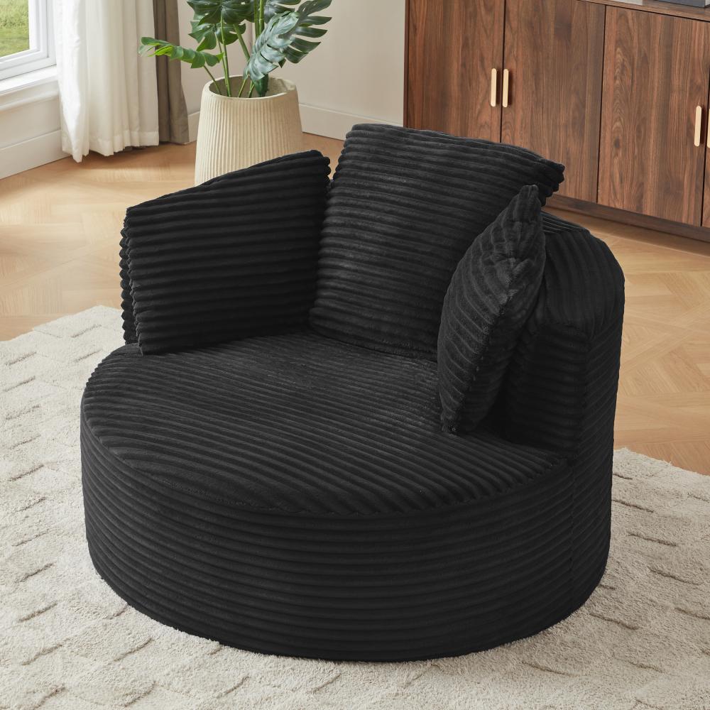 Compressible viral Corduroy Round Chair with Cushioned Backrest - Modern Comfort Seating for Living Room,Office,Apartment(no swivel)