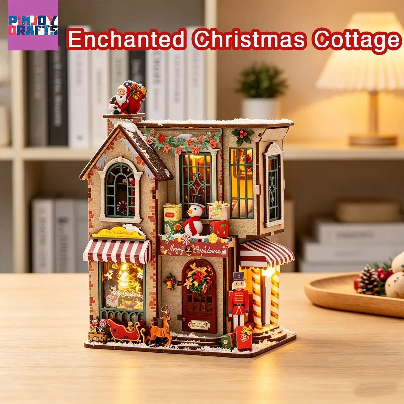 DIY 3D Book Stand Model, Wooden Christmas House Craft Kit, Desktop Decor, Gift for Family Friends, Includes Instructions