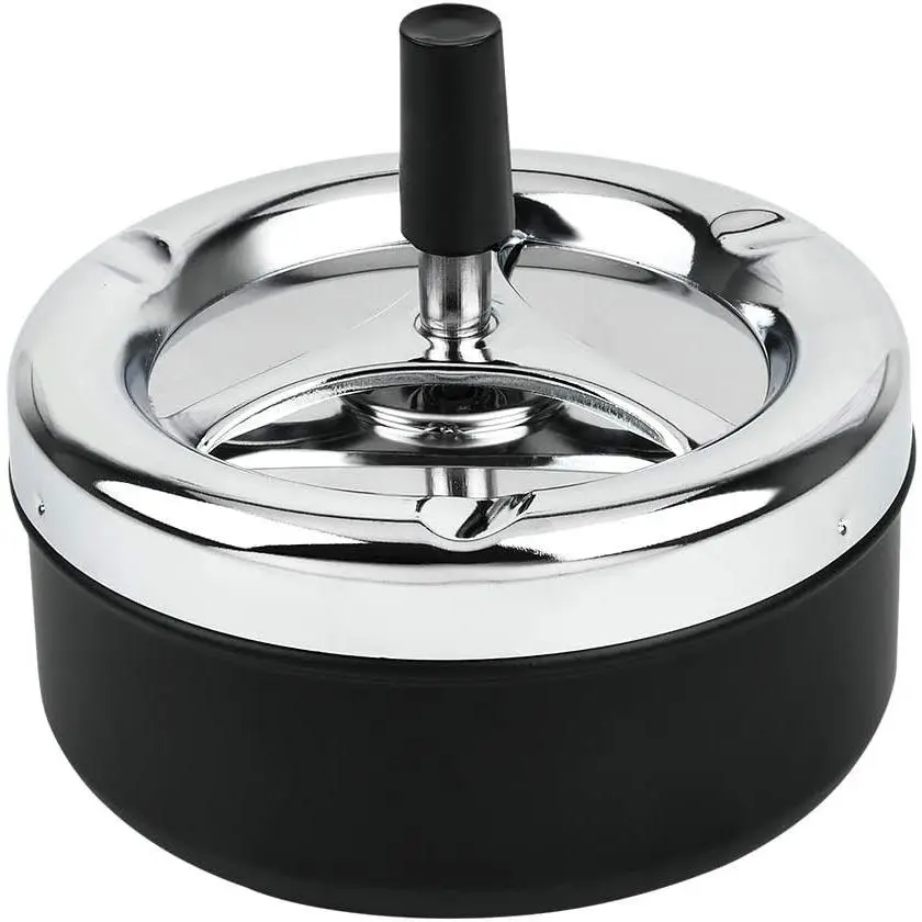5.2 Inch Large Round Metal Push-Down Cigarette Ashtray with Spinning Tray for Home, Indoor & Outdoor PatioGift