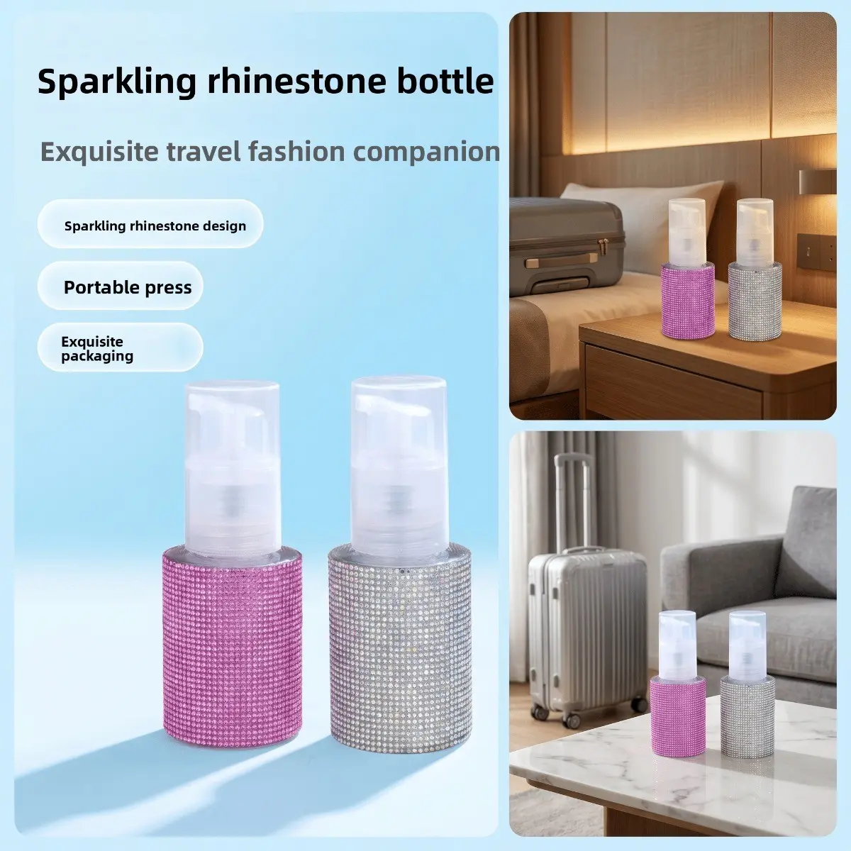 Diamond-Embedded Powder Dispenser, Multi-Functional Portable Spray Bottle, Reusable Spice Container, Mini Storage Bottle for Body Powder