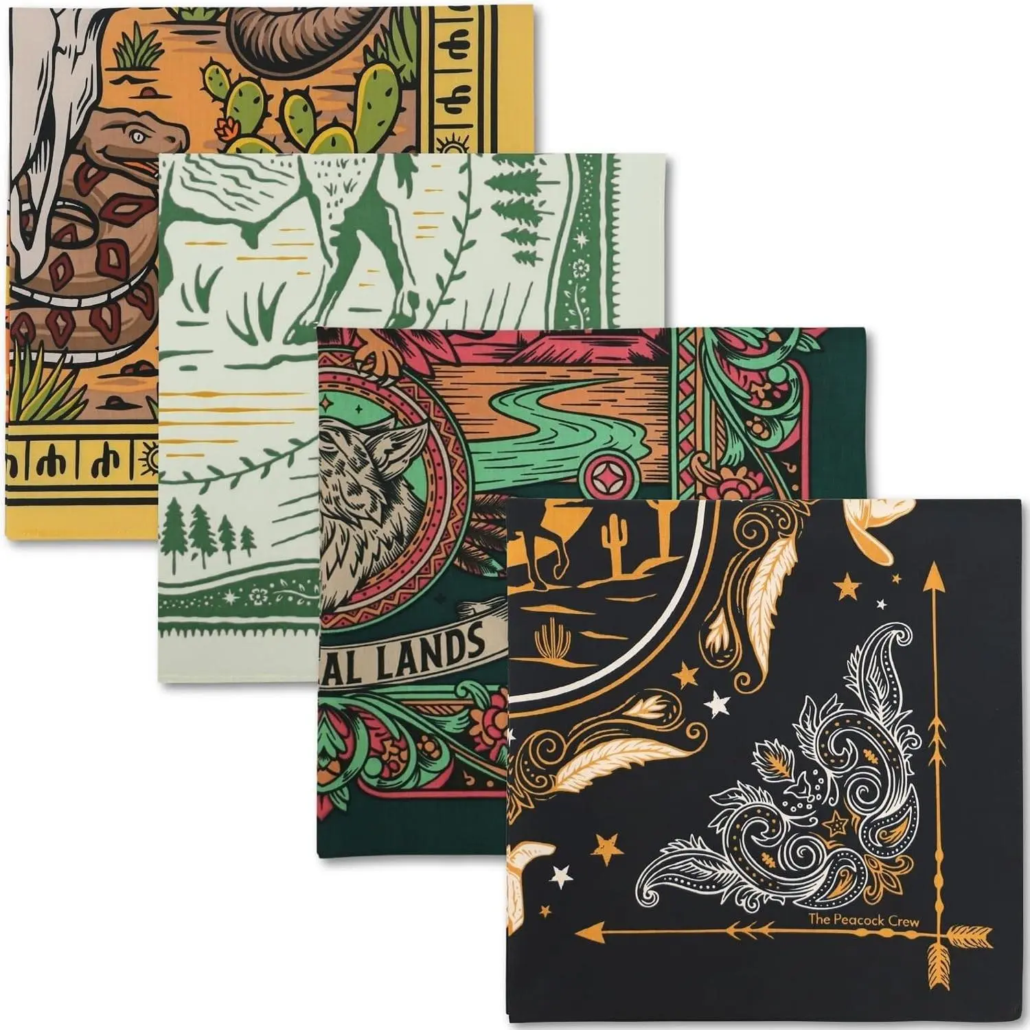 4-Pack Designer Bandanas 22x22 Inch – Cotton Handkerchiefs – Variety Set for Men & Women