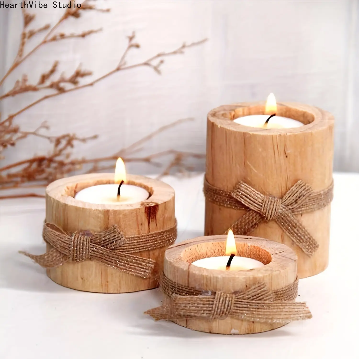 Rustic Wooden Tealight Holder Set, 3-Piece Mini Candle Stands for Home Decor, Wedding Centerpieces, Anniversary Gifts, Candle Holder Decor, Interior Decoration Accessories, Tea Light Candle Holders