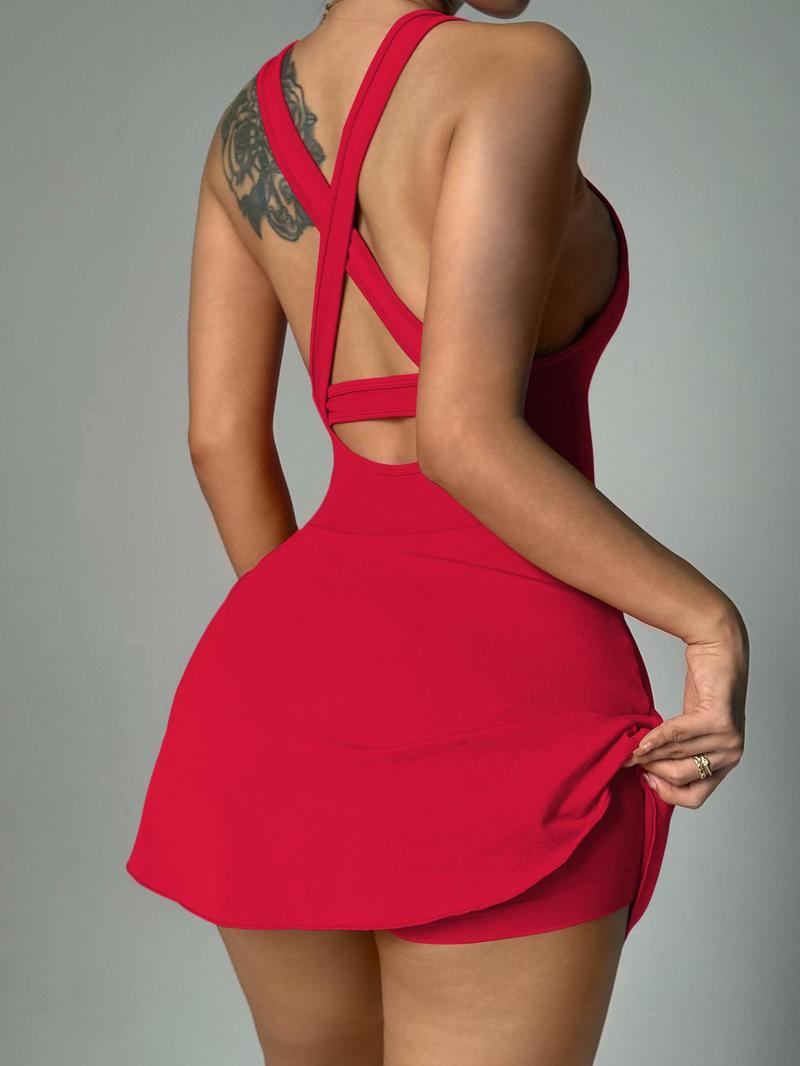 Women's Solid Color Sports Romper, Casual Comfy Sleeveless Tank Romper for Daily Wear, Ladies Sportswear for Summer, Workout Gym Clothing, Sportswear Jumpsuits