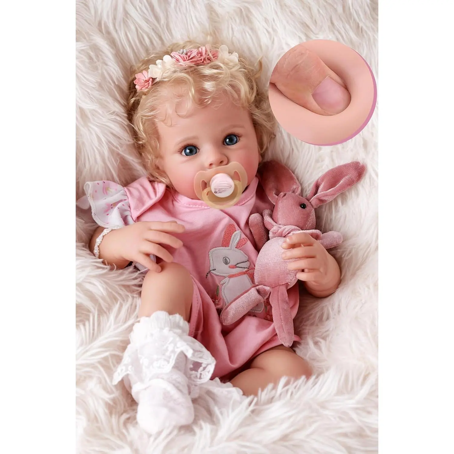 17 Inch Soft Body Realistic Baby Doll Girl Lovely Awake Blond Curly Hair Girl Real Life Baby Dolls with Gift Box  Kids Age 3+ Collectors