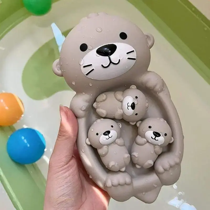Cute Otter Bathtoy Set, 4-Piece Waterproof Floating Shower Toys for Newborn Baby, Fun Animal Bath Accessories