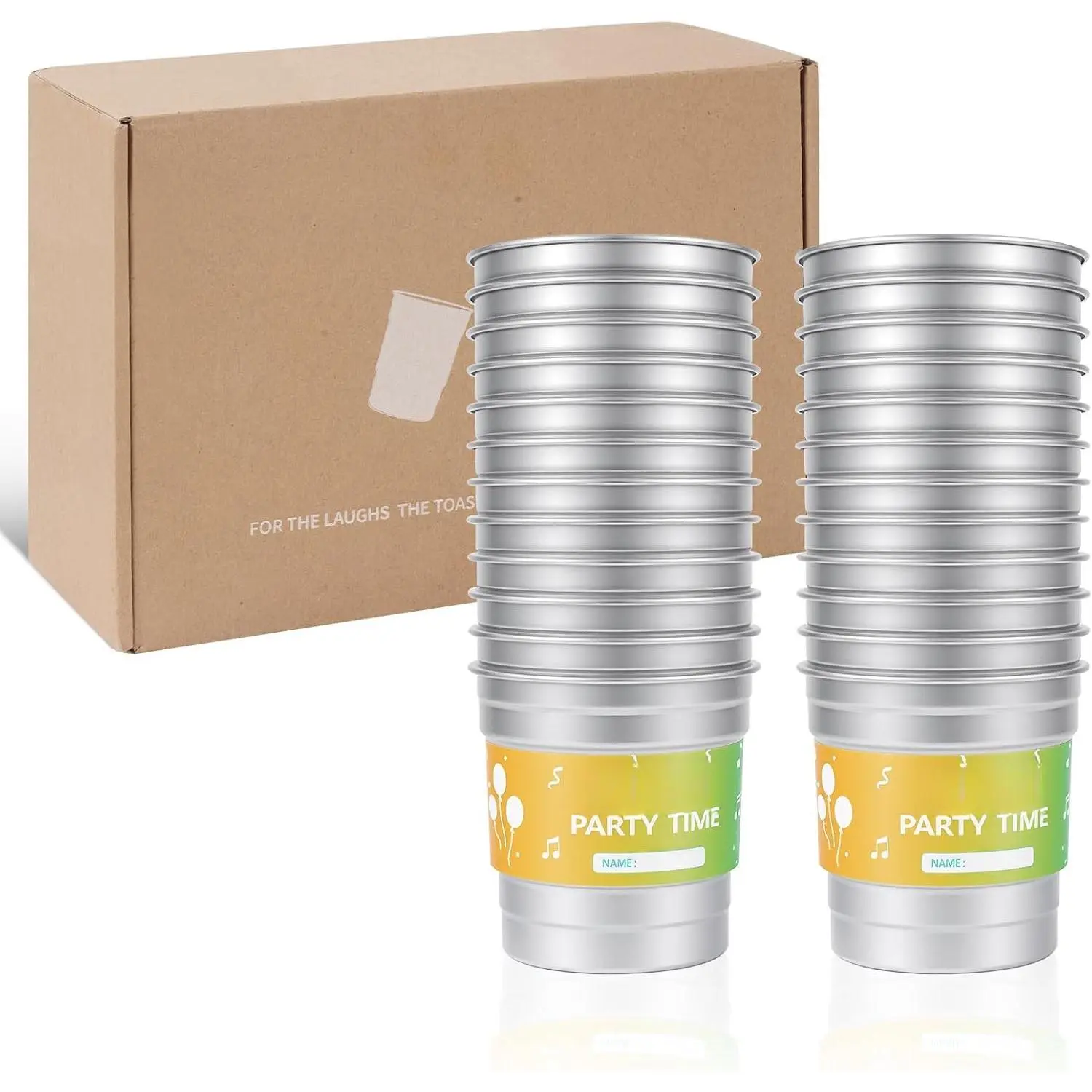 12oz Disposable  Party Cups, 24 Pack + 24 Signature Party Sleeves – Recyclable Metal Cups with Fun Party Vibe & Name Tag Area (silvery, 12, ounces)