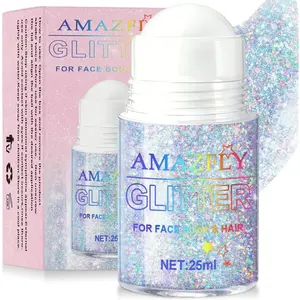 Roll-on Holographic Body Glitter Gel for Face and Hair, Chameleon Color Changing Glitter Gel Under Light, Chunky Mermaid Sequins Shimmer Makeup for Halloween Party Rave Accessories (Glint-Rainbow)