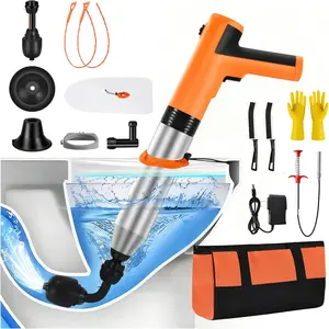 Plunger, High Pressure Snake Drain Clog Remover, Splash-free Unclogger with Drain Snake, Plungers for, Versatile Air Unclogger Kit (Orange)