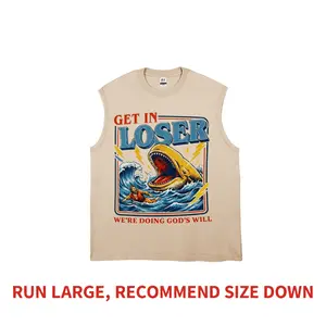 Get In Loser Were Doing Gods Will Heavyweight Boxy Fit Tank Top Vintage Washed Extremely Oversized Pure Cotton Graphic Vest Christian Meme Streetwear Grunge