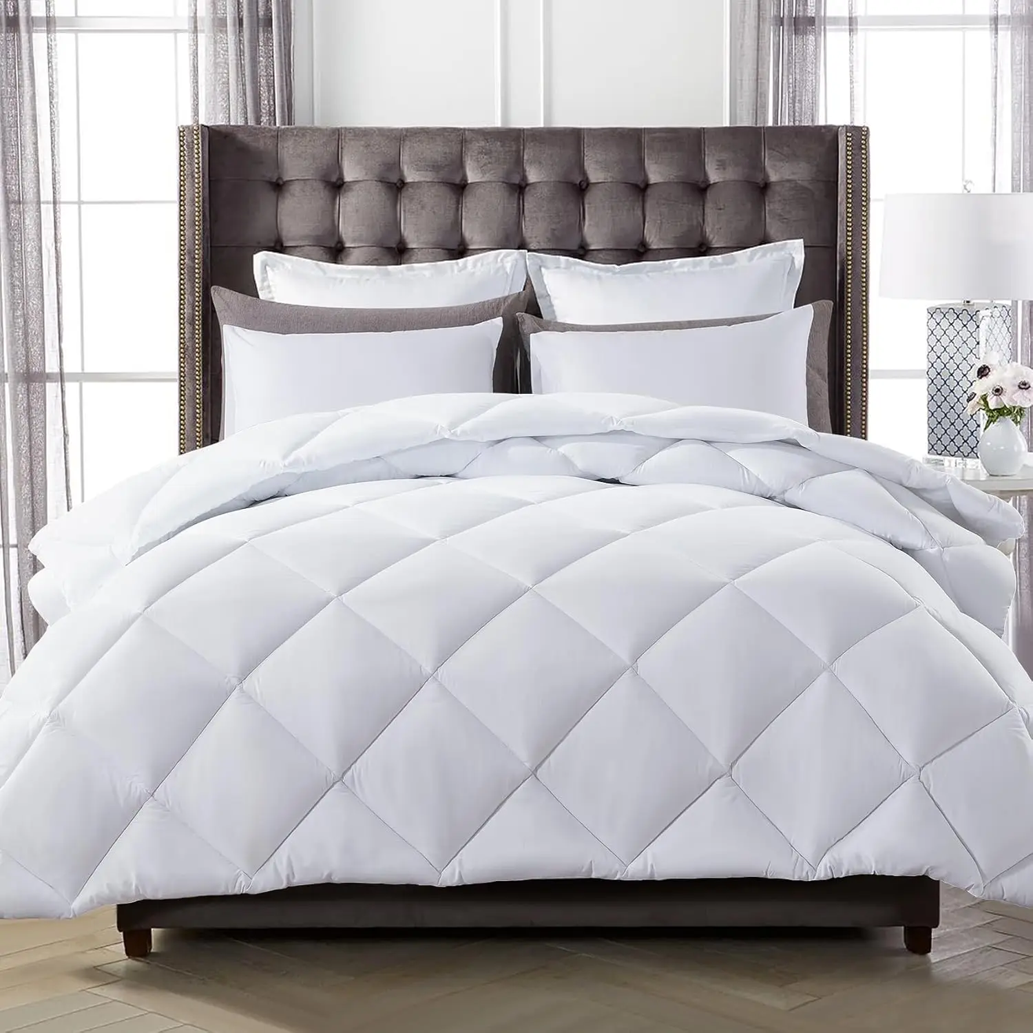Lightweight King Comforter Set with 2 Pillow Shams - 3-Piece Set - Quilted Down Alternative Comforter/Duvet Insert for All - White - King Size
