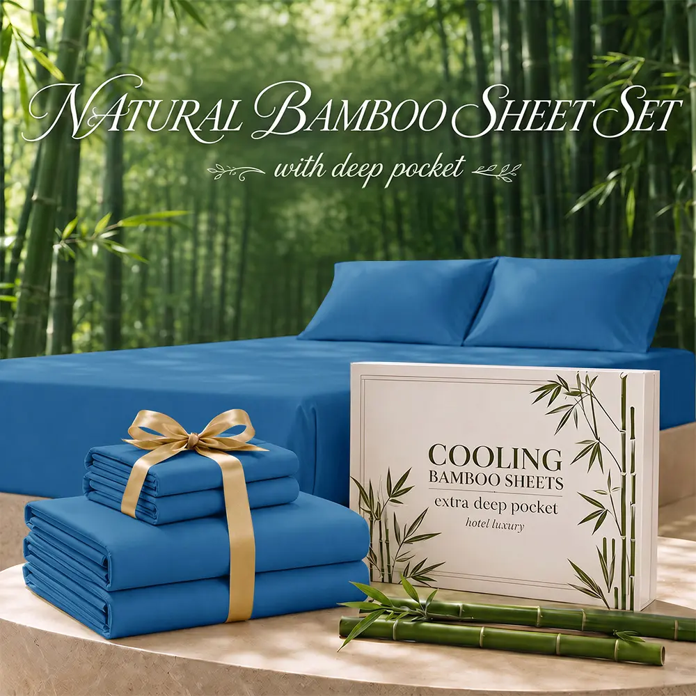 OS OMYSTYLE 3/4Pcs Bamboo Cooling Bedding, -16"Deep Pocket, Shrink-Resistant, Fade-Resistant, Skin-Friendly Bedding Set, Hotel Luxury, Extra Soft, Cooling Bed Sheets - Wrinkle, Fade, Stain Resistant Suitable For Room Decor Children's Rooms
