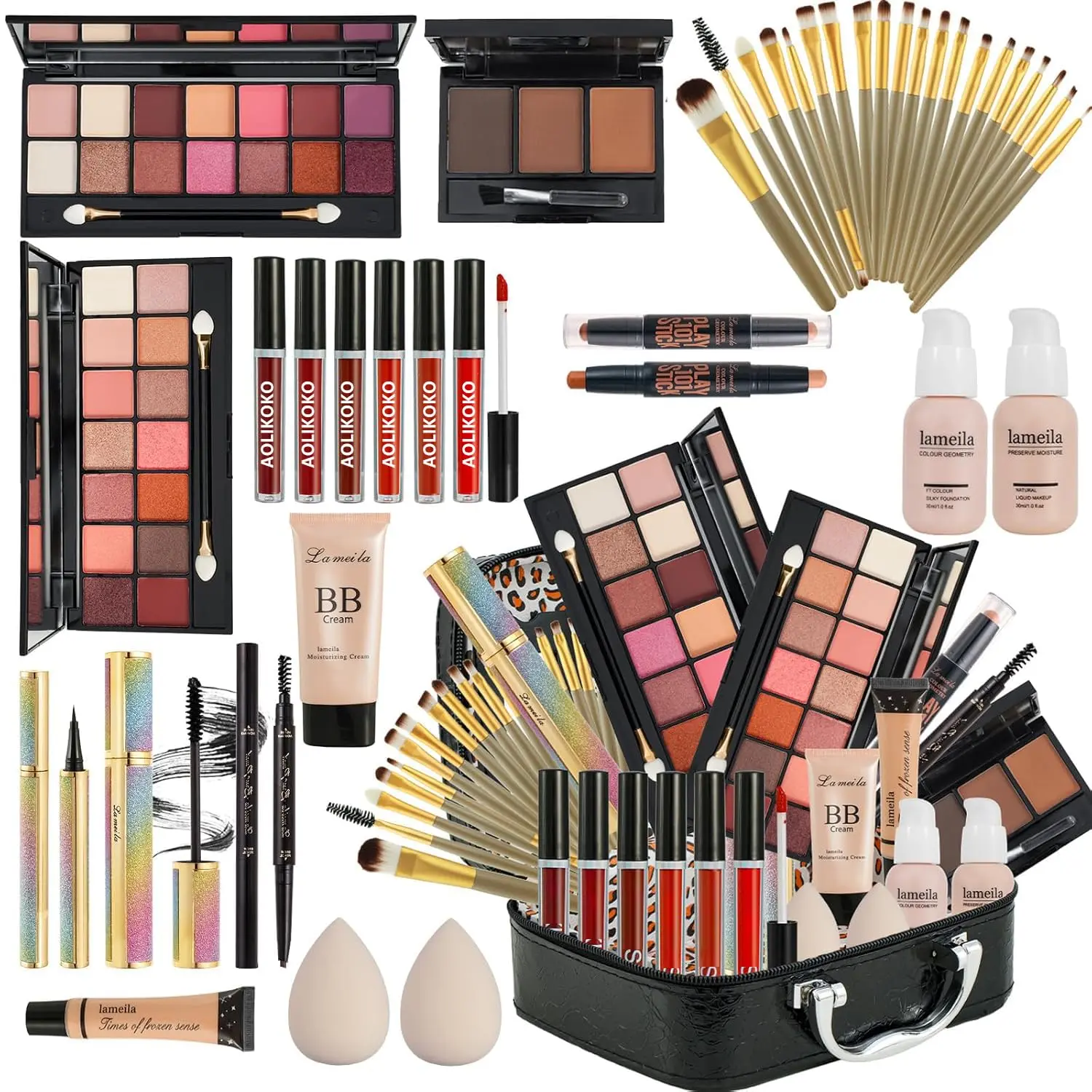 All in One Makeup Kit  Women Full Kit,Makeup Set  Women, Includes Eyeshadow Palette/Foundation/lip gloss/Eyeliner/Mascara/makeup Brush,Makeup Gift Set  Christmas & Birthday&Holiday&Everyday.