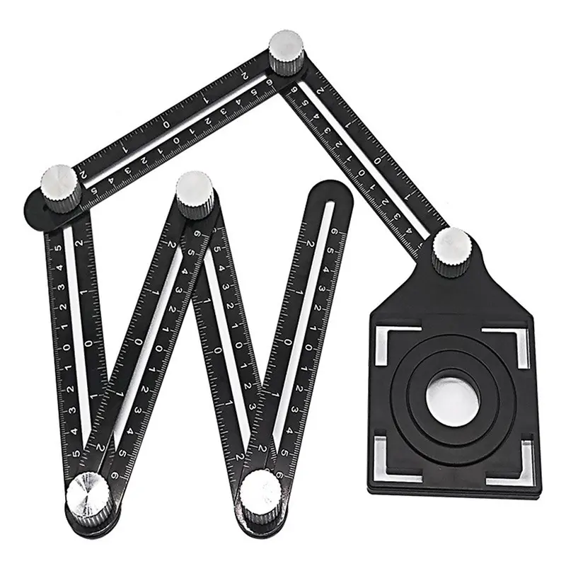 Aluminum Alloy Tile Hole Opener, Universal Hole Opener, Multi-purpose Stacking Folding Ruler, Multi-functional High-precision Six-fold Ruler