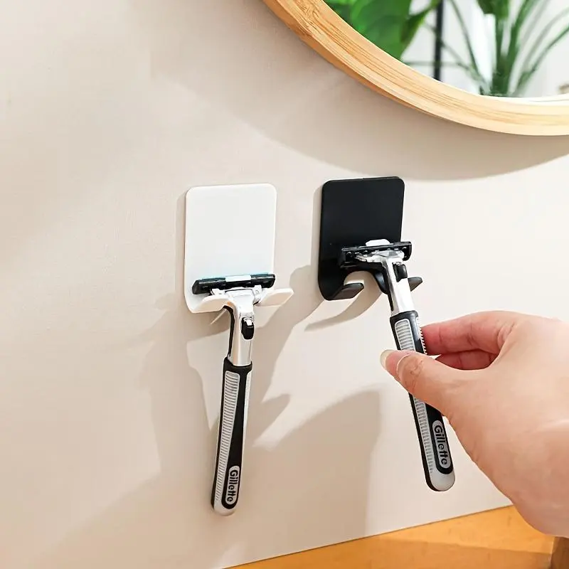 1pc/10pcs Bathroom Shaver Holder, Punch Free Wall Mounted Storage Hook, Bathroom Razor Rack Bracket, Bathroom Accessories