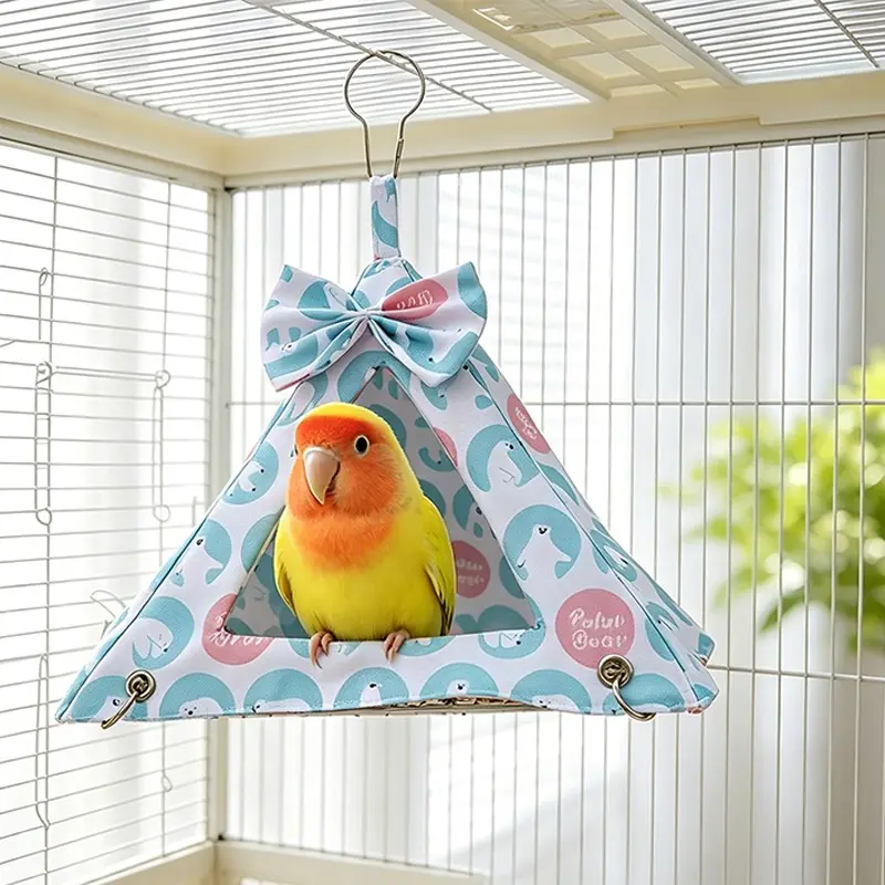 Parrot Sleep Nest Summer Cool Breathable Triangle Hut, Cartoon Pattern, Suitable for Sugar Gliders, Parrots, Squirrels, Small Pets