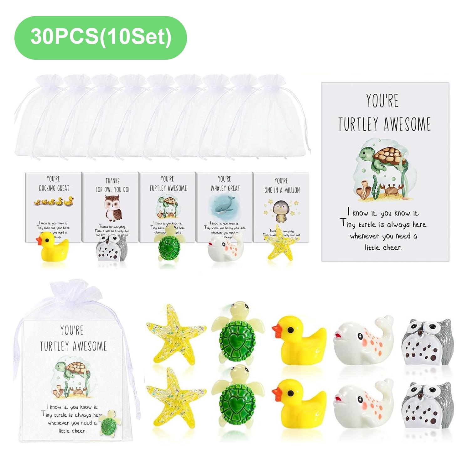 Set of 30 Employee Appreciation Gifts Bulk for Coworkers, Thank You Staff Gift with Animal Pun Note Cards, Greeting Card, Message Card, Quality Materials Funny Resin Ducks Stars Whales Turtles Owls Favors, Durable Card