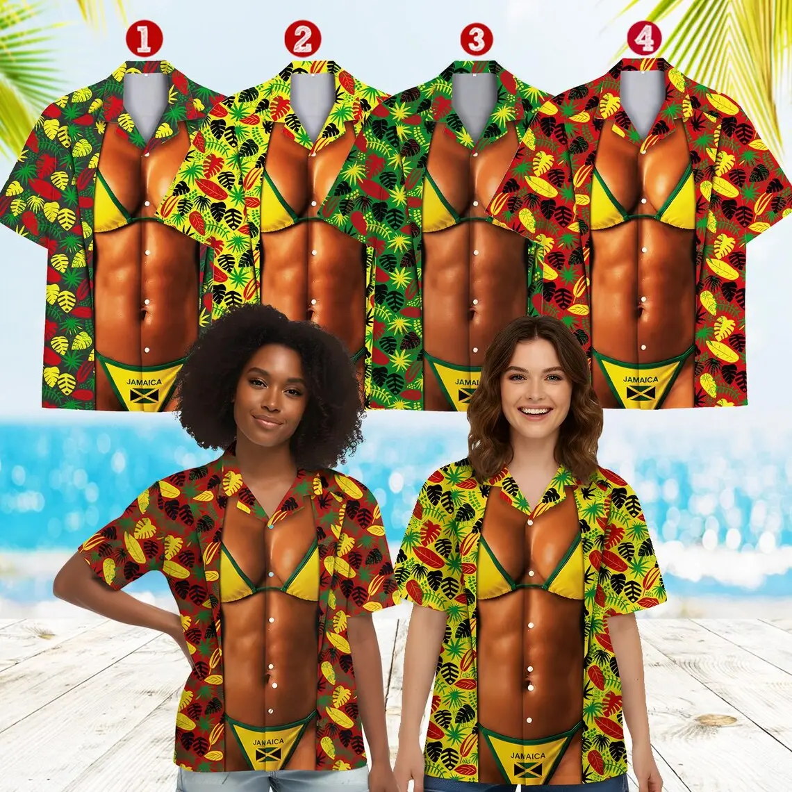 Funny Bikini Body Hawaiian Shirt for Women, Sexy Beach Body3D Illusion Aloha Shirt, Tropical Floral Summer Party Shirt, Vacation Gag Gift