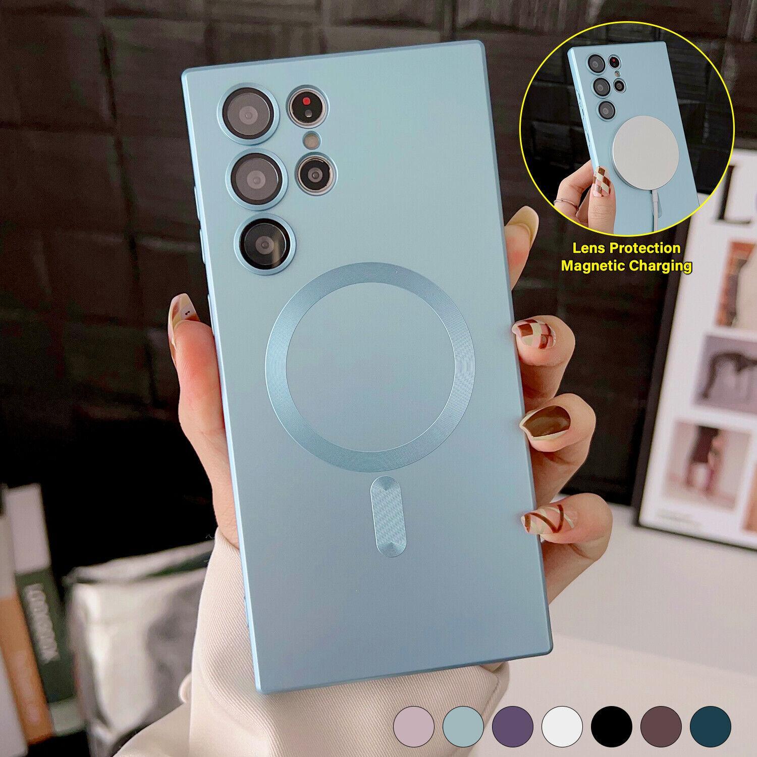 For Samsung Galaxy S24 Ultra S23 Plus S22 S21 S20 Magnetic Mag Safe Cover Matte Luxury Soft Metallic Luster Design with Camera Lens Protector, Shockproof Anti-Scratch Phone Case