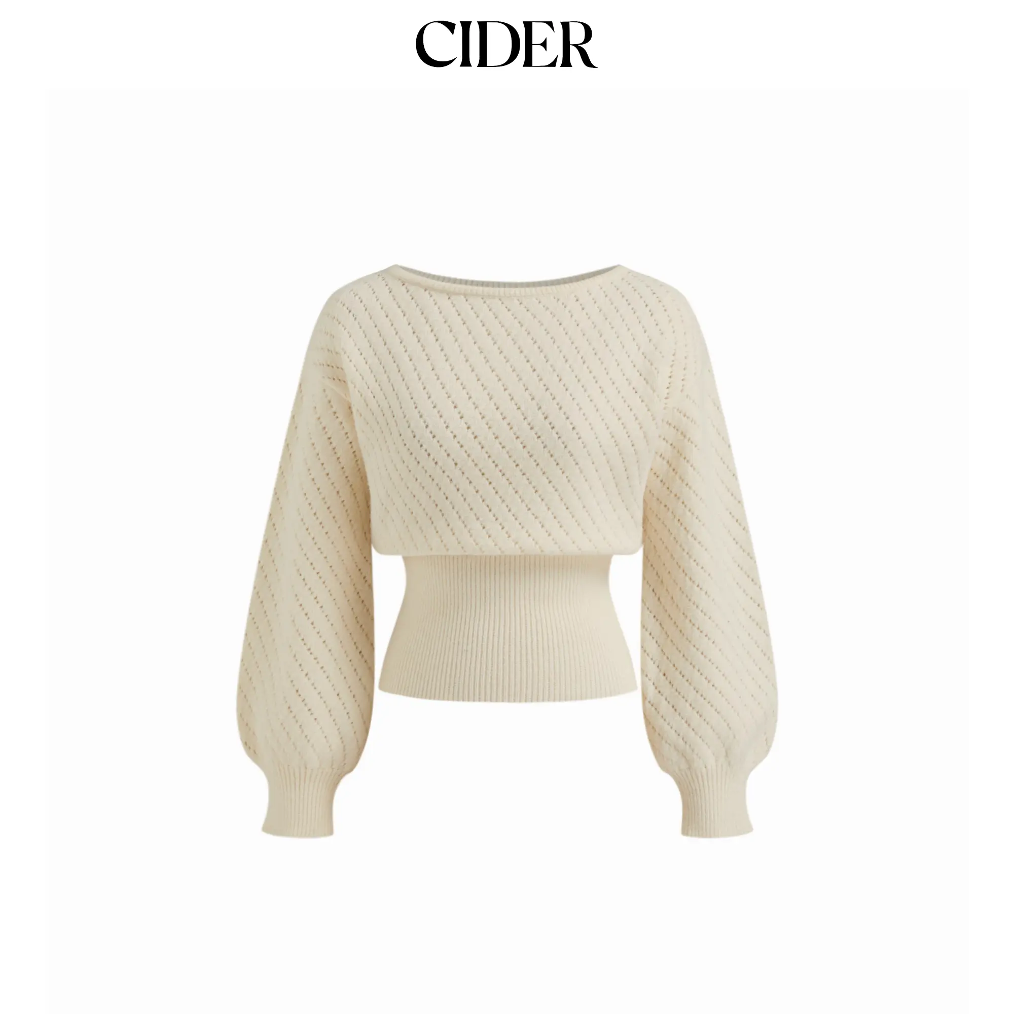 Cider Knit Boat Neck Hollow Out Oversized Long Sleeve Top SohoChic
