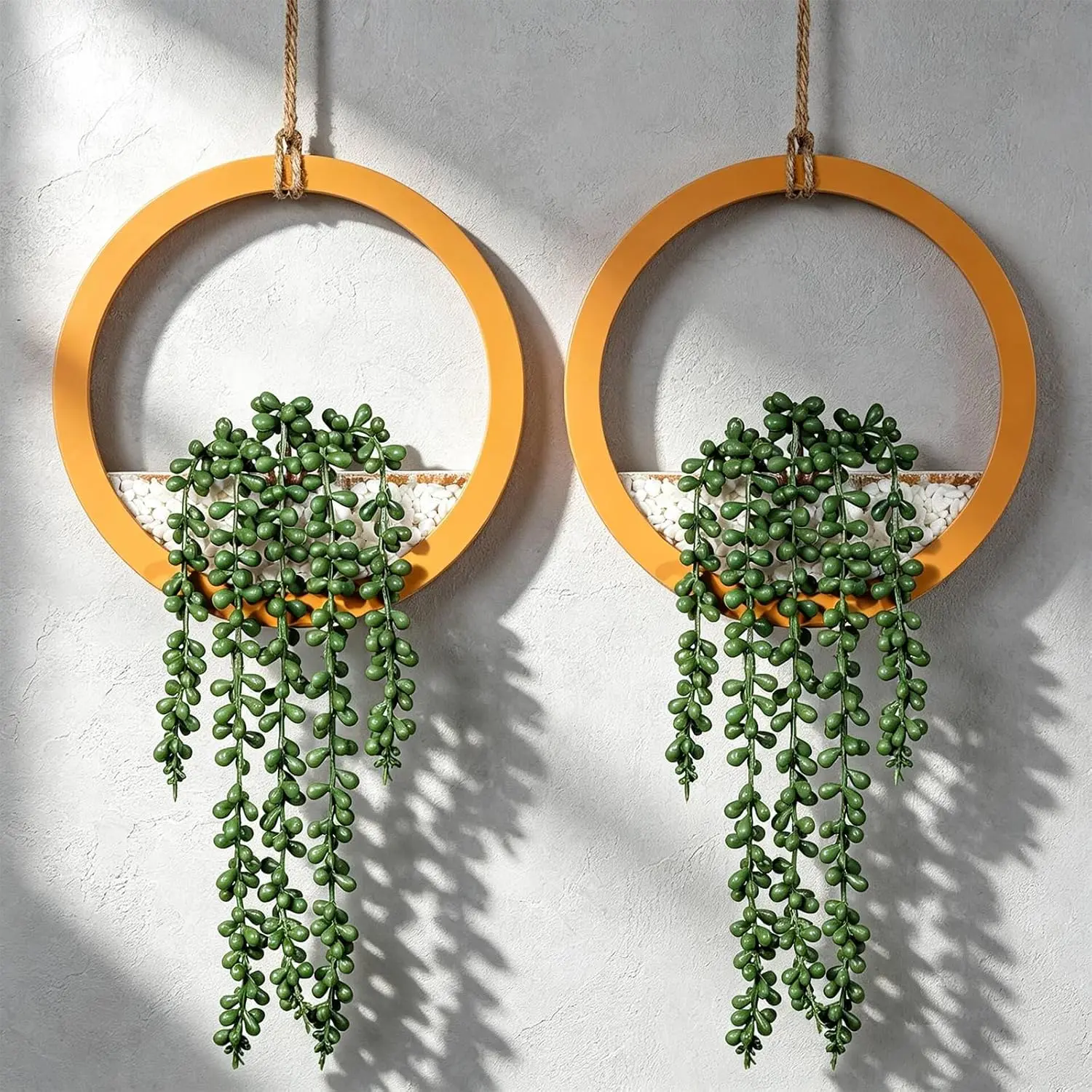 2-Count Bohemian Minimalist Decorative Lightweight Artificial Plants Wall Planter Greenery - Durable Decoration, Indoor Home Wall Decor for Living Room, Housewarming Gift