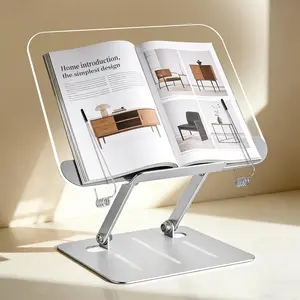 Hands Free Foldable Desktop Book Stand for Reading, Height & Angle Adjustable Book Holder with Page Clips for Textbook, Cookbook, Tablet, Music Scores