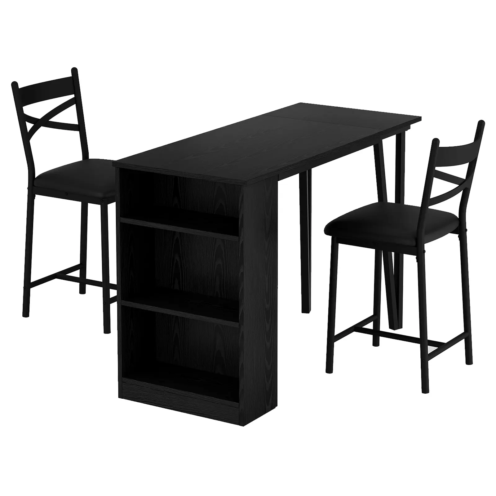 3Pcs Counter Height Table Set,Bar Table Set with 3 Storage Shelves, Extendable Dining Table with 2 Cushioned Chairs