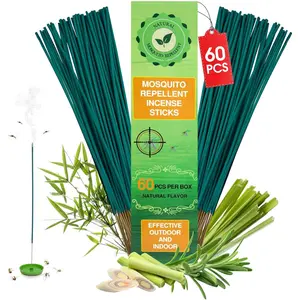 60 Pcs Natural Mosquito Repellent Outdoor Patio, Citronella Oil Mosquito Incense Sticks Plant-Based Bug Repellent for Patio Camping Essentials Fishing Backyard Travel Mosquito Control