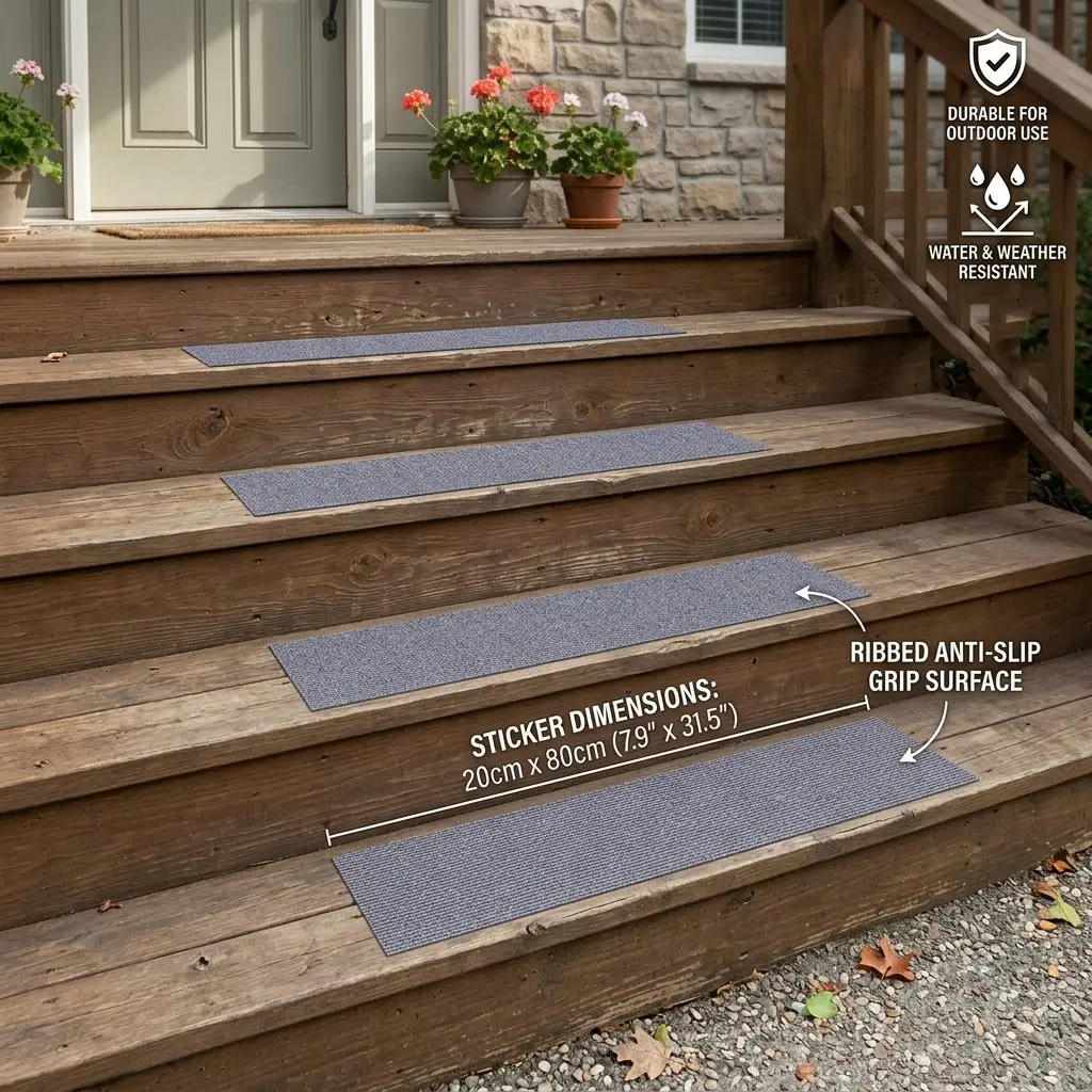 Outdoor Stair Non-Slip Pad, Adhesive Step Sticker, Wooden Stairs Anti-Slip Strip, Cuttable Easy Install, Quiet Noise Reduction, Waterproof