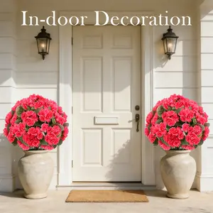 1/2/4Pcs 24" Artificial Topiary Ball Plants Trees with Flowers, Outdoor Fake Topiary Plants with Ground Spike, UV Resistant Faux Bushes for Indoor Outdoor Front Door Decor Rose Flowering Crabapple