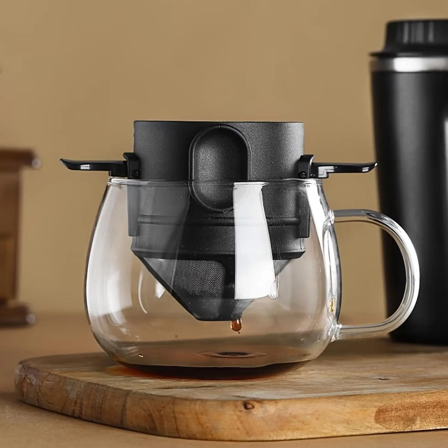 Portable Collapsible Angel Coffee Filter, Double 304 Stainless Steel, Paperless Pour over Dripper, Space-Saving for Camping Hiking