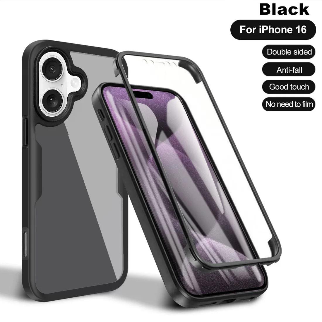 2 in 1 Full Body Protective Case with Front Screen Protector, Soft TPU Bumper + Hard PC Back Cover, Compatible with Apple 16/15/14/13/12/11 Pro Max/Plus, Accessories