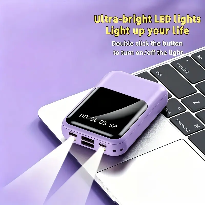 Compact Cute 20000‑mAh Portable Power Bank, 22.5W Fast Charging, Built‑in 3 Charging Cables, Smart LED Digital Power Display, Lanyard & Bright Flashlight, Compatible with iOS & Android, Travel‑ready, Ideal Valentine’s‑Day Gift