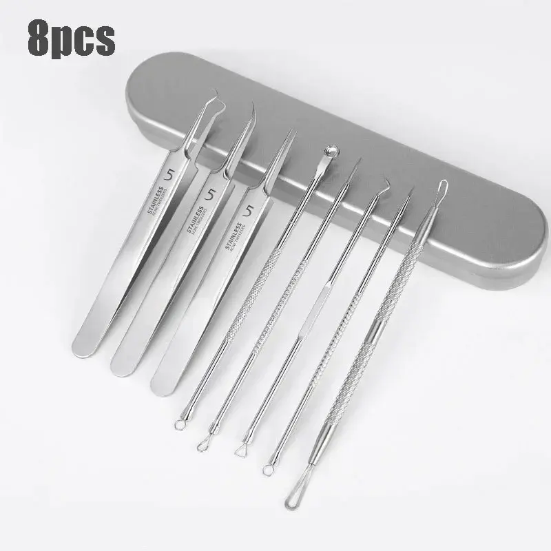 8 pieces of tweezers for acne blackhead removal, needle for acne cleaning, deep cleansing of pores, and facial skincare tool set