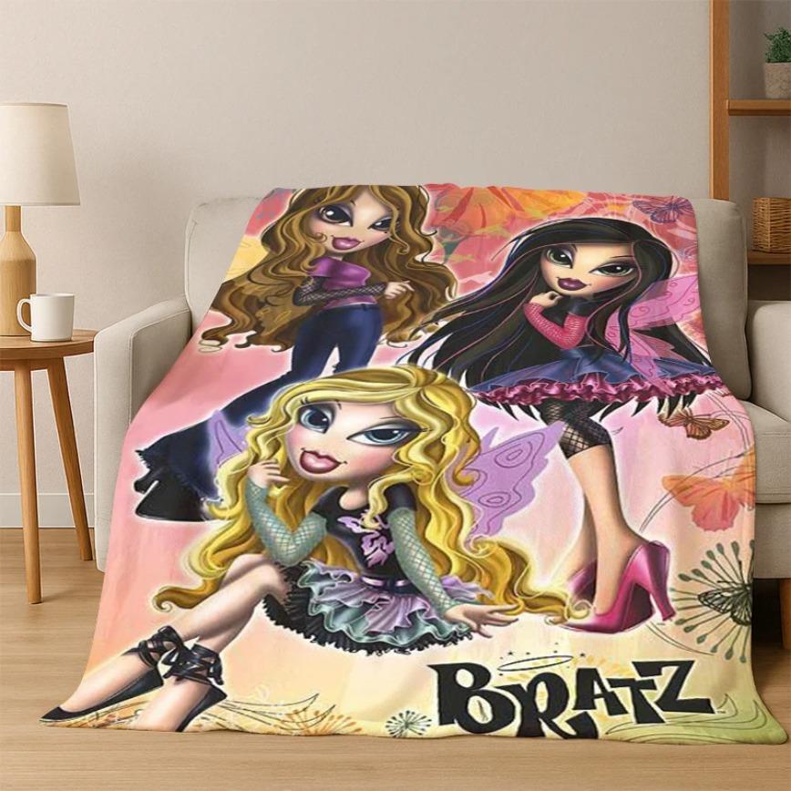 Bratz Doll Flannel Blanket Y2K Aesthetic Passion For Fashion Cute Cartoon Soft Warm Throw For Gamer Room Decor Dorm Essential Bed Sofa Home Holiday Gift