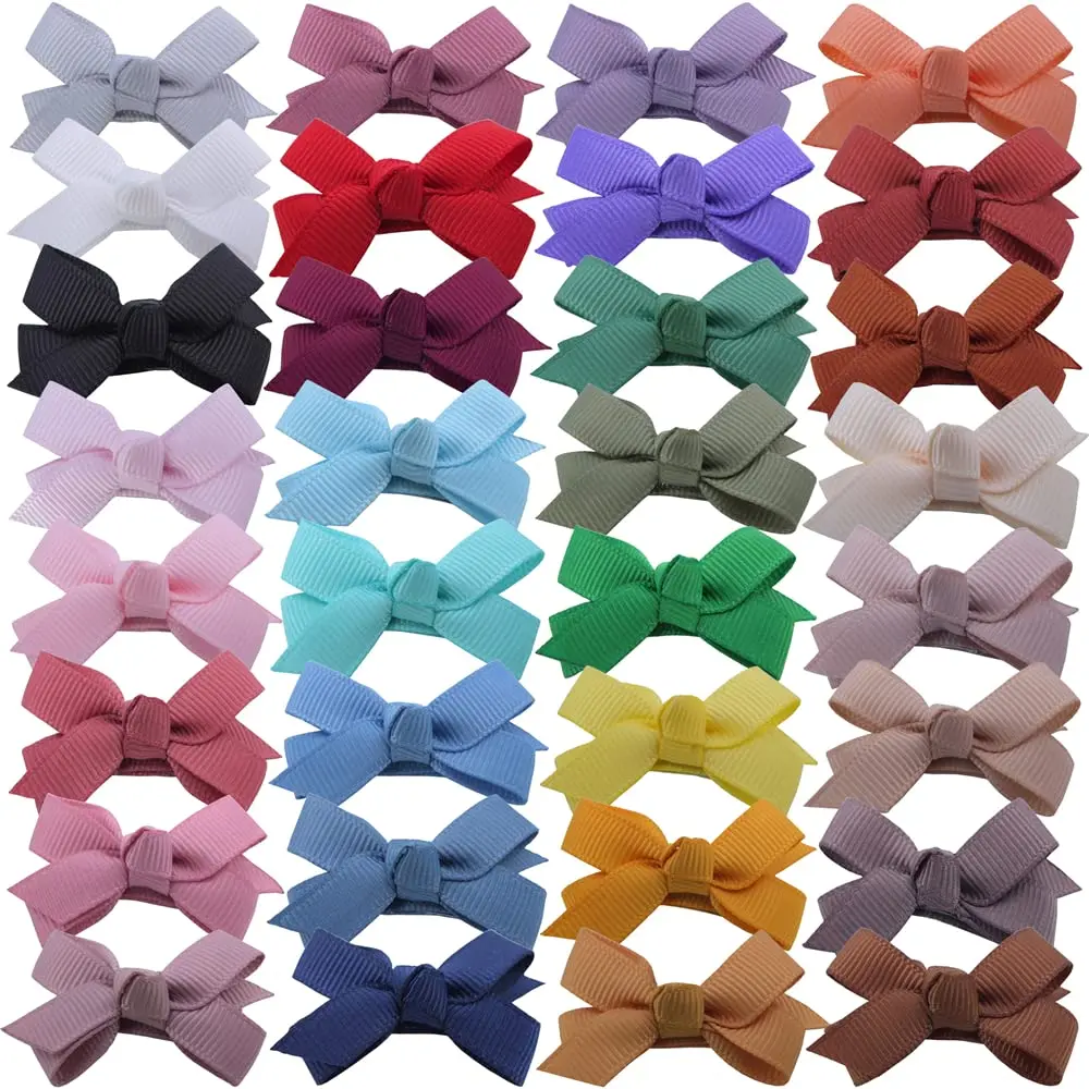 Baby Girls' Snap Hair Clips, 32-Color Tiny Solid Bows for Toddlers and Infants Hair Accessories, Hair Clip/Hair Pin