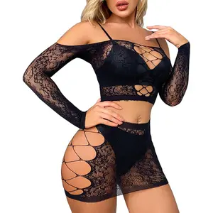elegant lady LemonGirl Women Sexy Lingerie Set Fishnet BabyDoll Rhinestone Bodysuit Goth Outfits One Size US 2-16