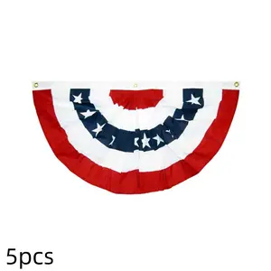 5pcs Large Size American Pleated Fan Flag Garden Decor, USA Patriotic Half Fan Bunting Flag, 5pcs 4Th Of July Decorations Flags, Yard Sign Banner, Outdoor Party Decorations, Party Decorations Banners, Backdrop Banner