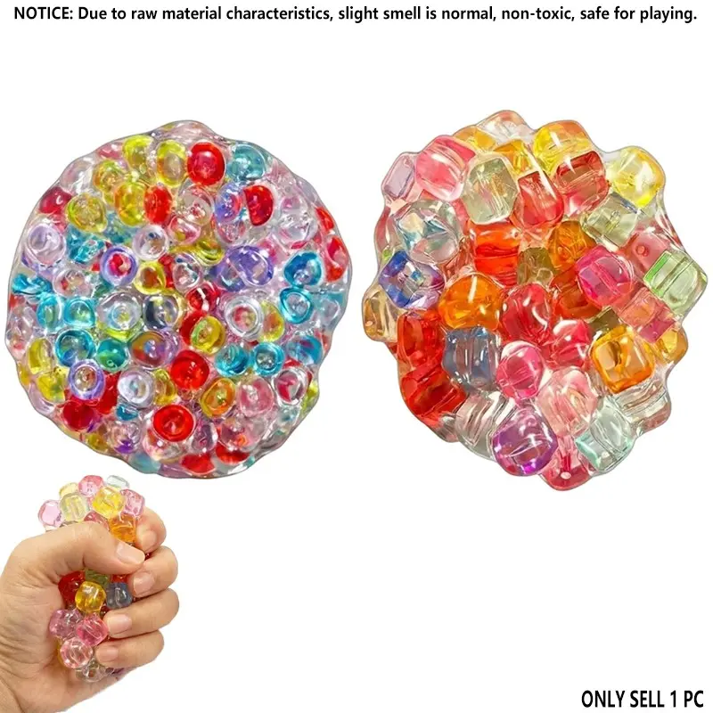 Colorful Bead Fidget Stress Relief Toy - Handmade TPR Squeeze Ball with Shiny Ice Pearl Design for Creative Pressure Relief
