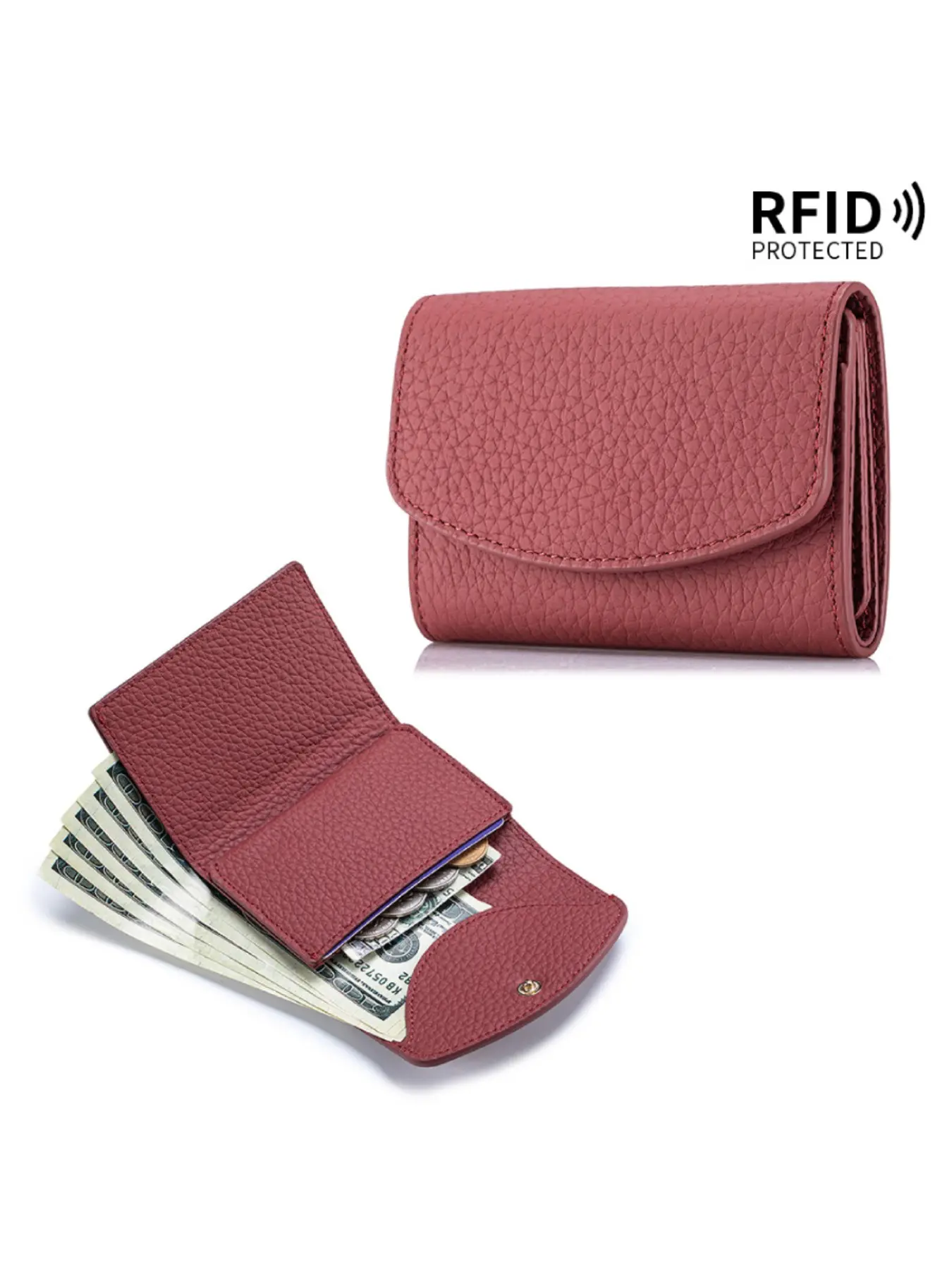 New Japanese Style Short Wallet for Women, Top Grain Leather, Portable Foldable Coin Purse, Fashion Clasp Small Money Clip