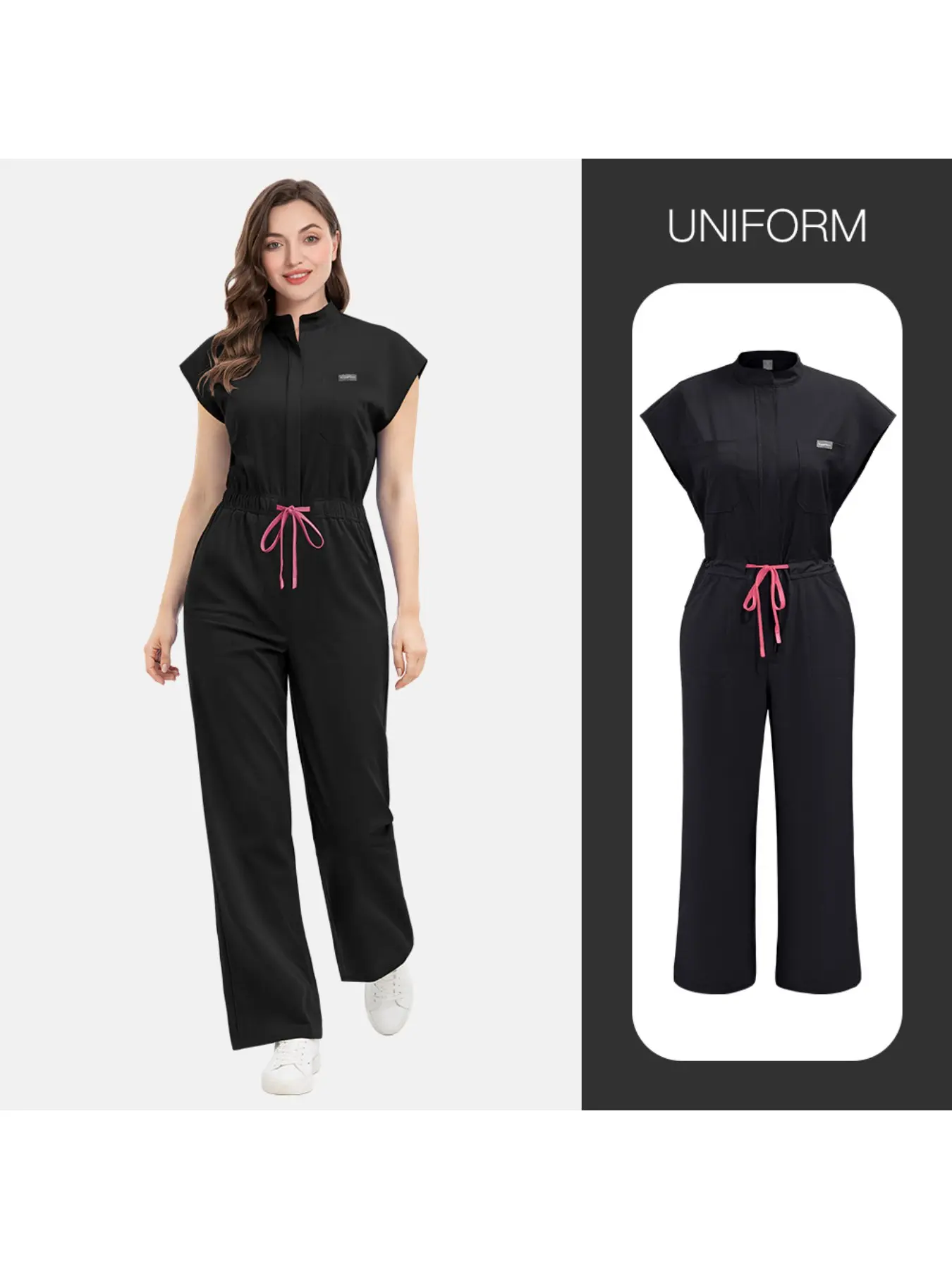 Slim Fit Solid Color Jumpsuit Uniform For Nurses Pet Hospital Beauty Clinic Daily Work