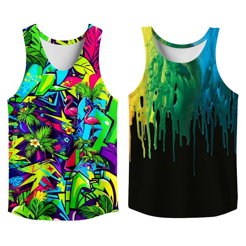 Vintage 2 Pack Oil Painting Tank Top, Trendy Menswear Funny Graphic Tees, Big and Tall Gym Workout Running Tee, Comfy Casual Sleeveless Vests