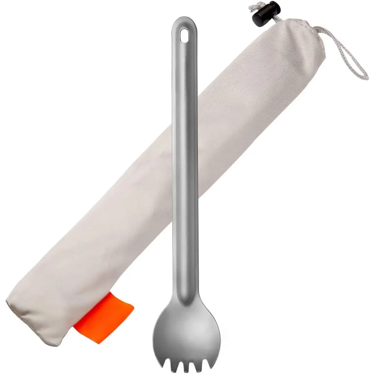 Titanium Long Handle Spork and Spoon Eco-Friendly Ultralight Portabale Flatware  Outdoor Camping Backpacking Hiking Travel Picnic Tableware with Bag(Spork) New model