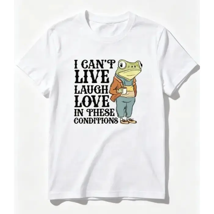 Menswear Vintage Frog Graphic T-Shirt, Casual Shortsleeve Round Neck Loose-Fit Top, Funny Sarcastic Animal Meme Tee for Frog Lovers, Streetwear