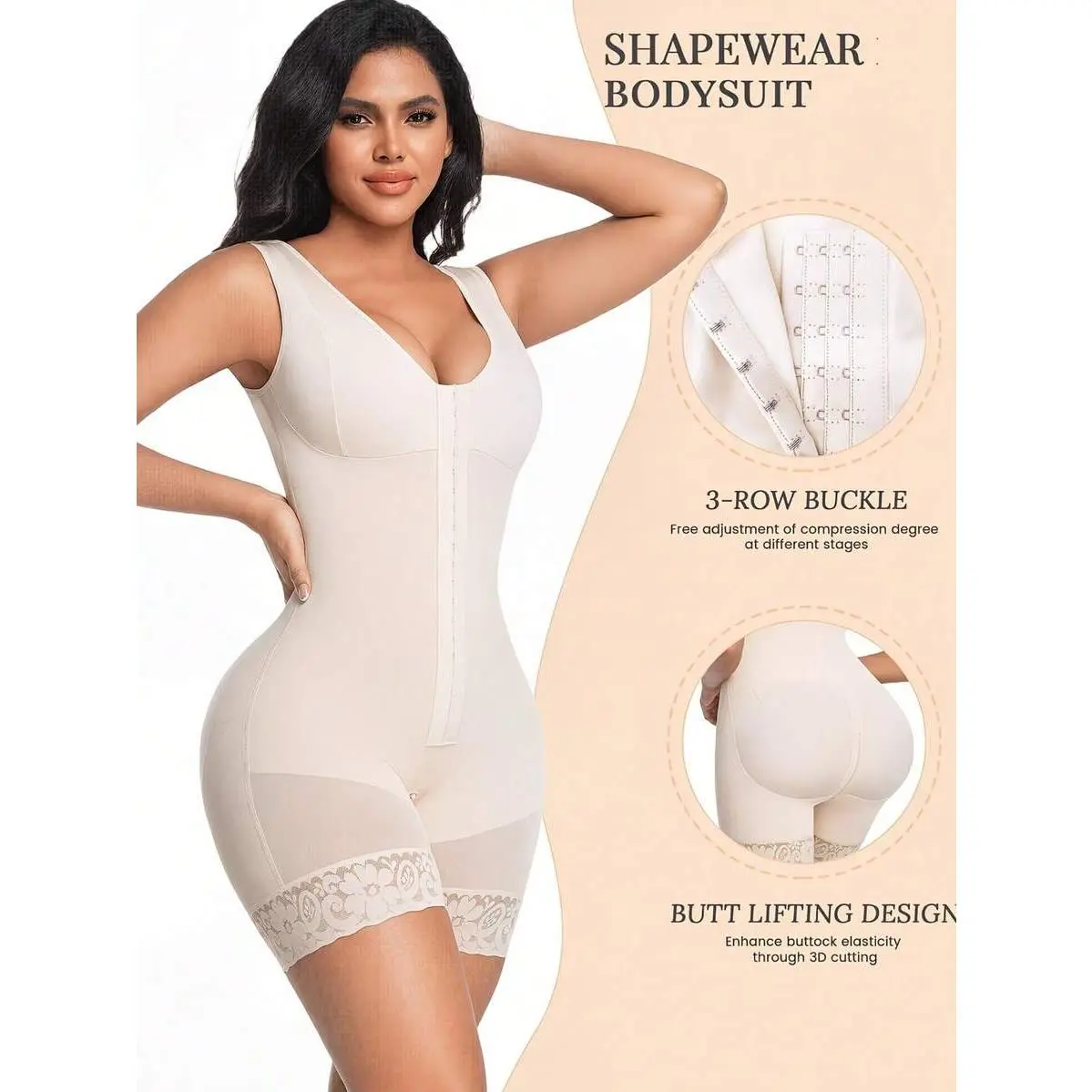 Women's Seamless Faja Shapewear Bodysuit with Lace, High Compression Body Mold for Tummy Control & Butt Lifting, Party Wear, Shapewear For Women, Fabric, 360 Body Molding Shapewear Bodysuit