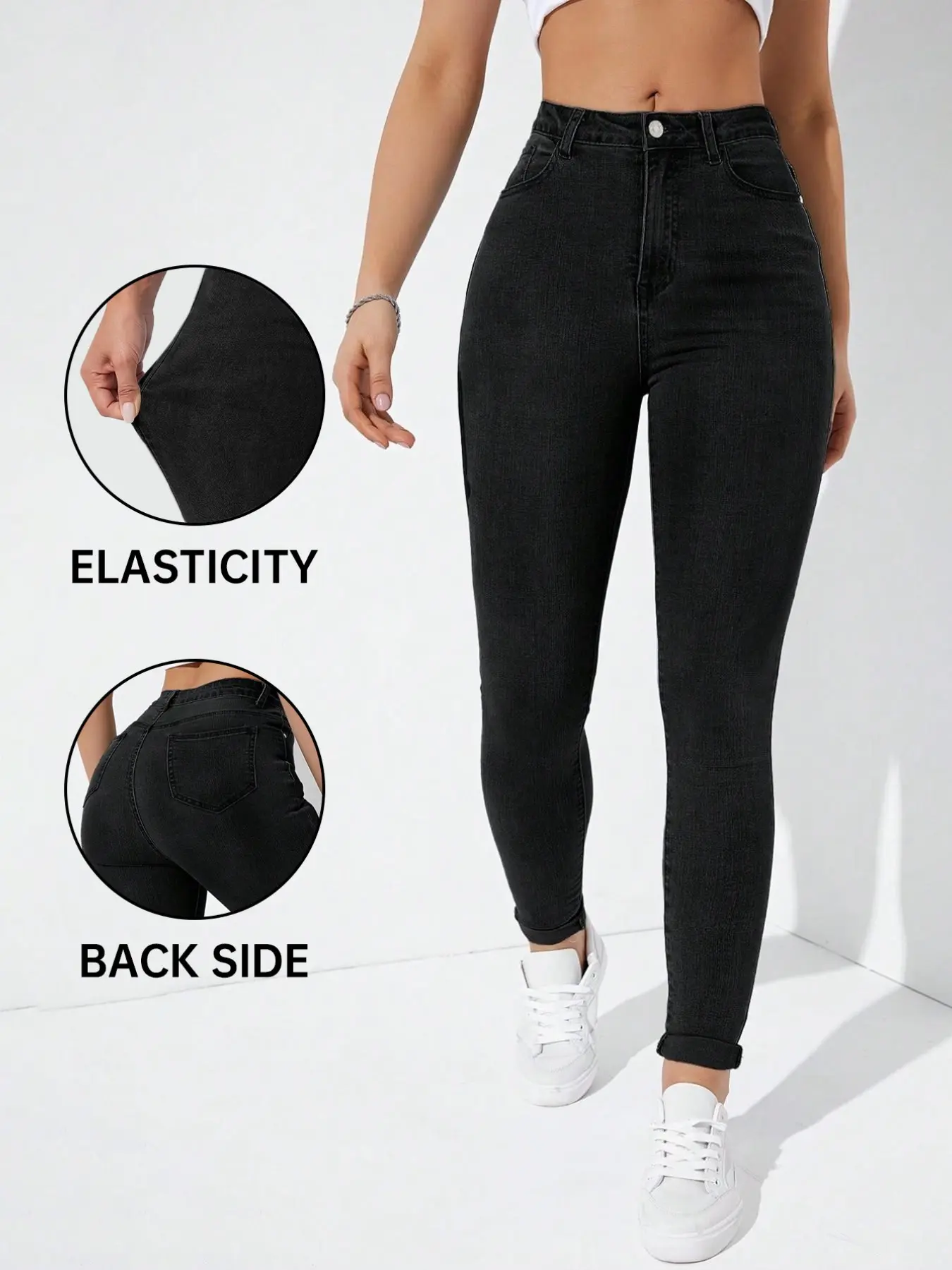 Women's High-Waisted Fitted Jeans, Waist-Cinch Butt-Lift, Slim Fit Casual Pants, Elastic Stretch Skinny Nine-Inch Trousers, Fall Winter Essentials