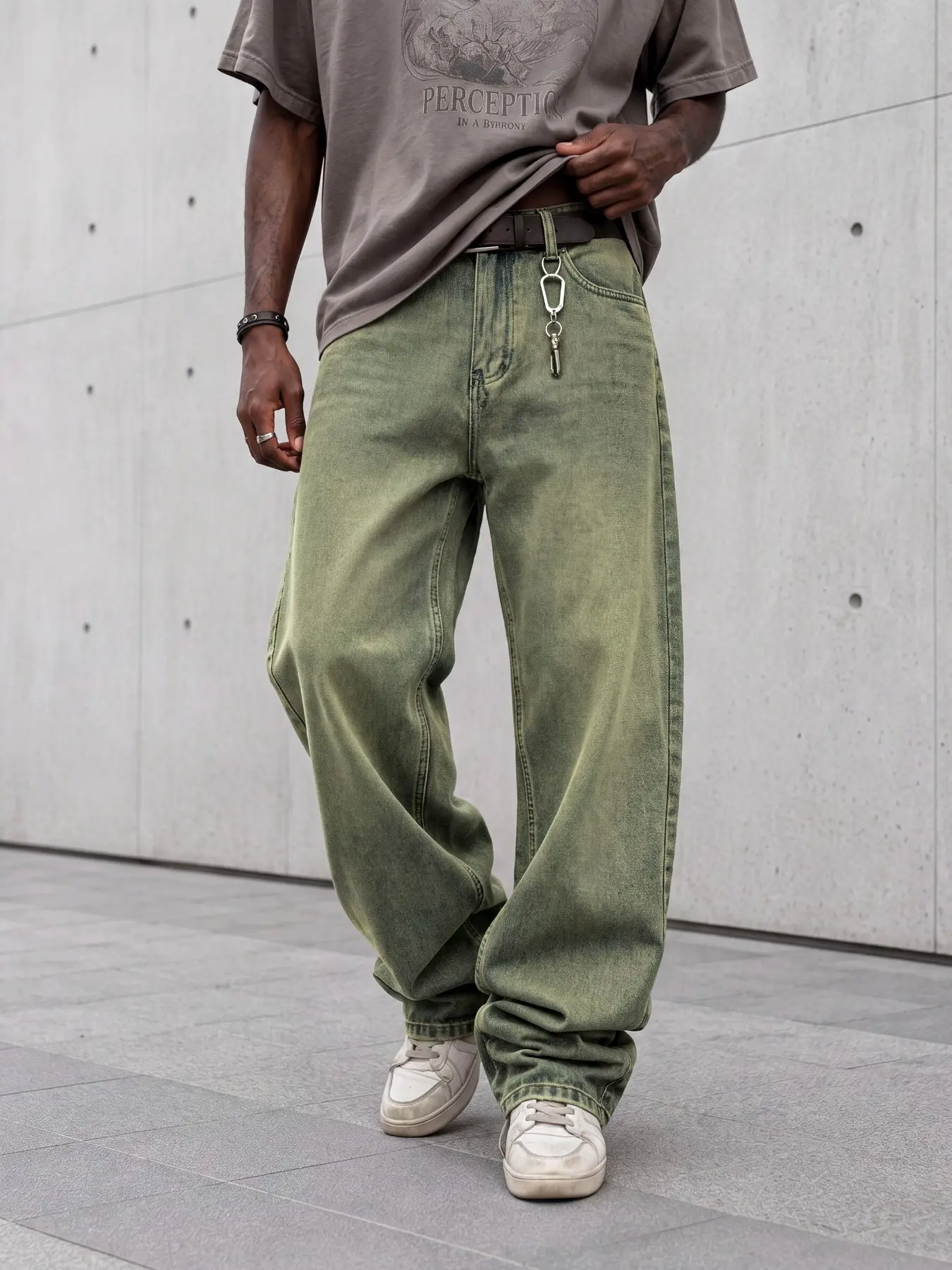 Men's all-season washed loose straight-leg denim pants, washed craftsmanship, American vintage style, suitable for outdoor leisure and daily outfits