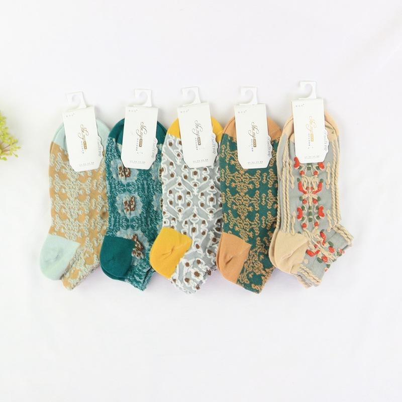 Spring and Autumn Women's Thin Cotton Low-Cut Vintage Socks, Korean Style Summer Breathable Short Socks, Low-Cut Socks