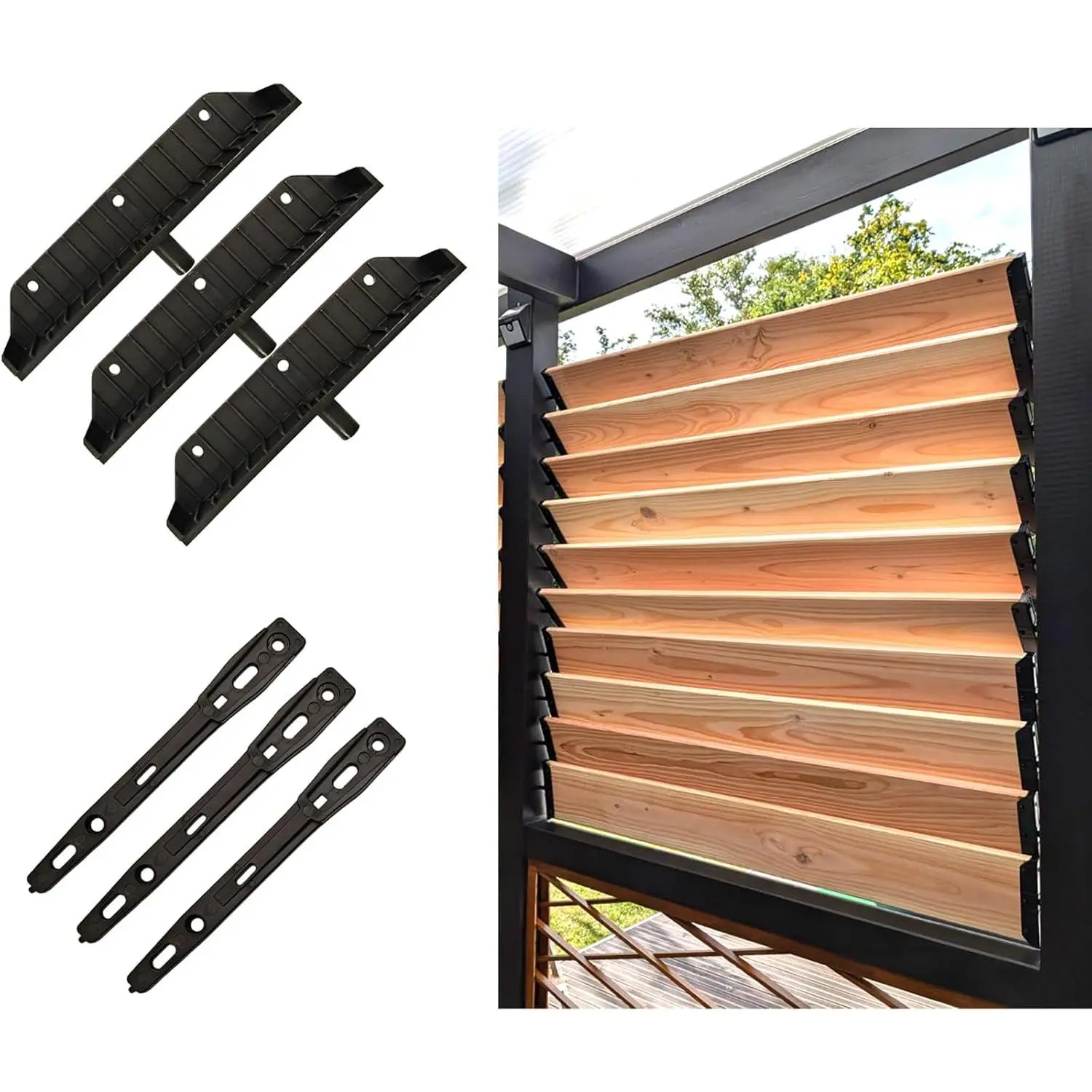 Louver Bracket Kit, Deck Sunblind System, Shutters Hardware System for Windows Garden, Each Set Holds up to 11 Boards (48'') Black