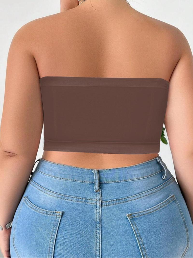 【Plus Size】solid Color Bandeau Bra, Casual Comfortable Breathable Bra for Daily Wear, Women's Plus Size Lingerie for All Seasons, Straplessbra