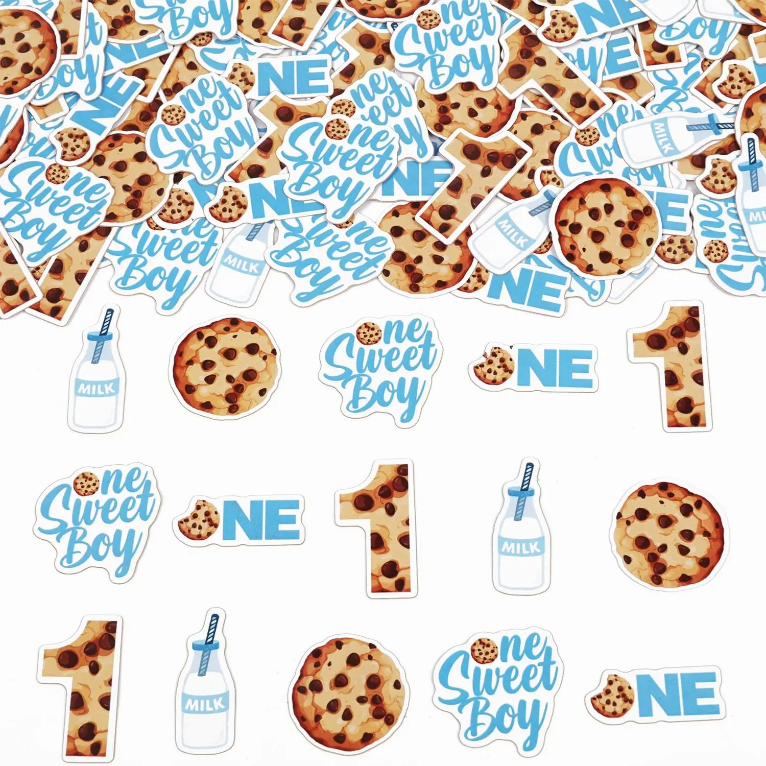 200Pcs One Sweet Boy 1anniversary Birthday Confetti Milks and Cookies Boys First Birthday Table Scatters Decorations One Sweet Cookie 1 Year Old Bday Party Favors Decor